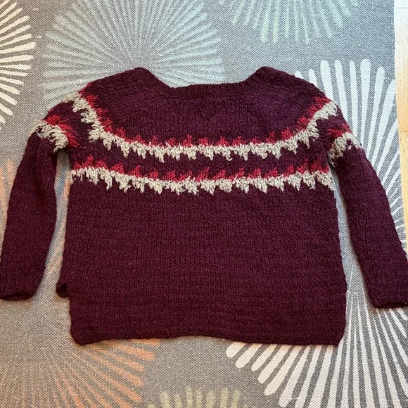 Free People Maroon and Gray Fair Isle Patterned Sweater - Picture 2 of 9